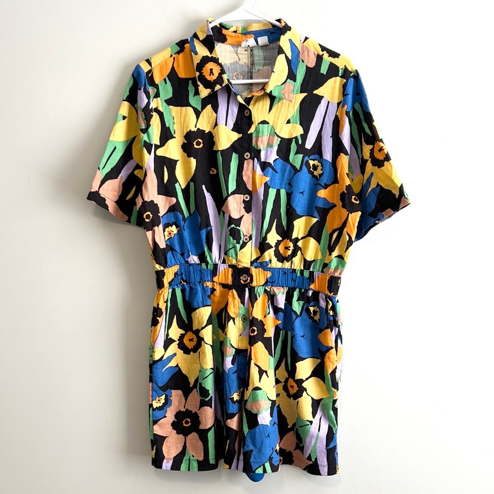 Roxy Real Yesterday Retro Floral Button Collared Romper